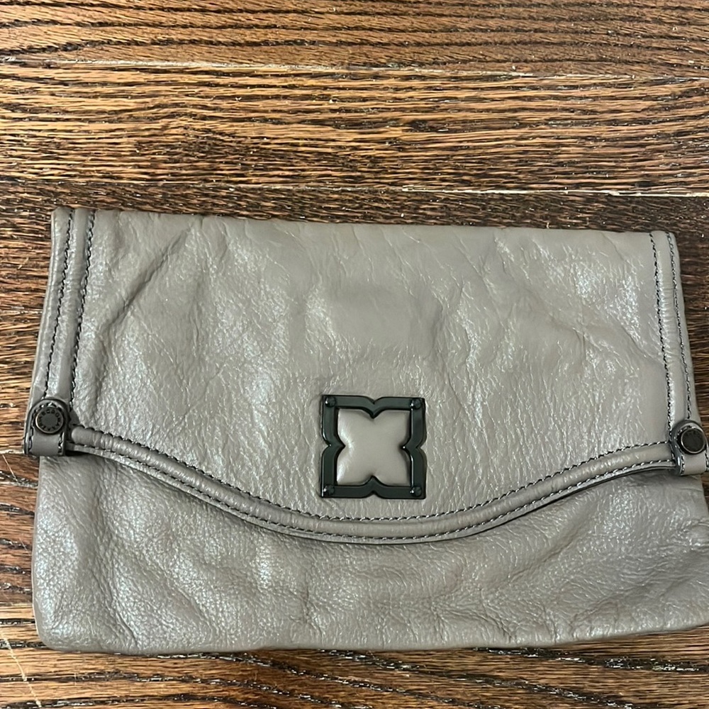 BCBG Grey Leather clutch